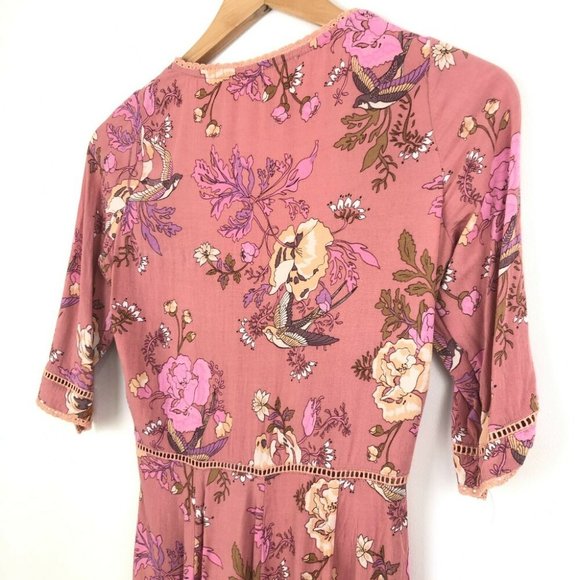 Spell & The Gypsy Rosa Pink Floral Mini Dress Size XS Half Sleeve Lightweight - Picture 8 of 10